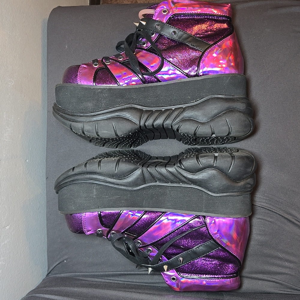 Demonia Plant Neptunez 100 UV Unisex Platform Purple Glitter Hologram Sneakers - Picture 10 of 16